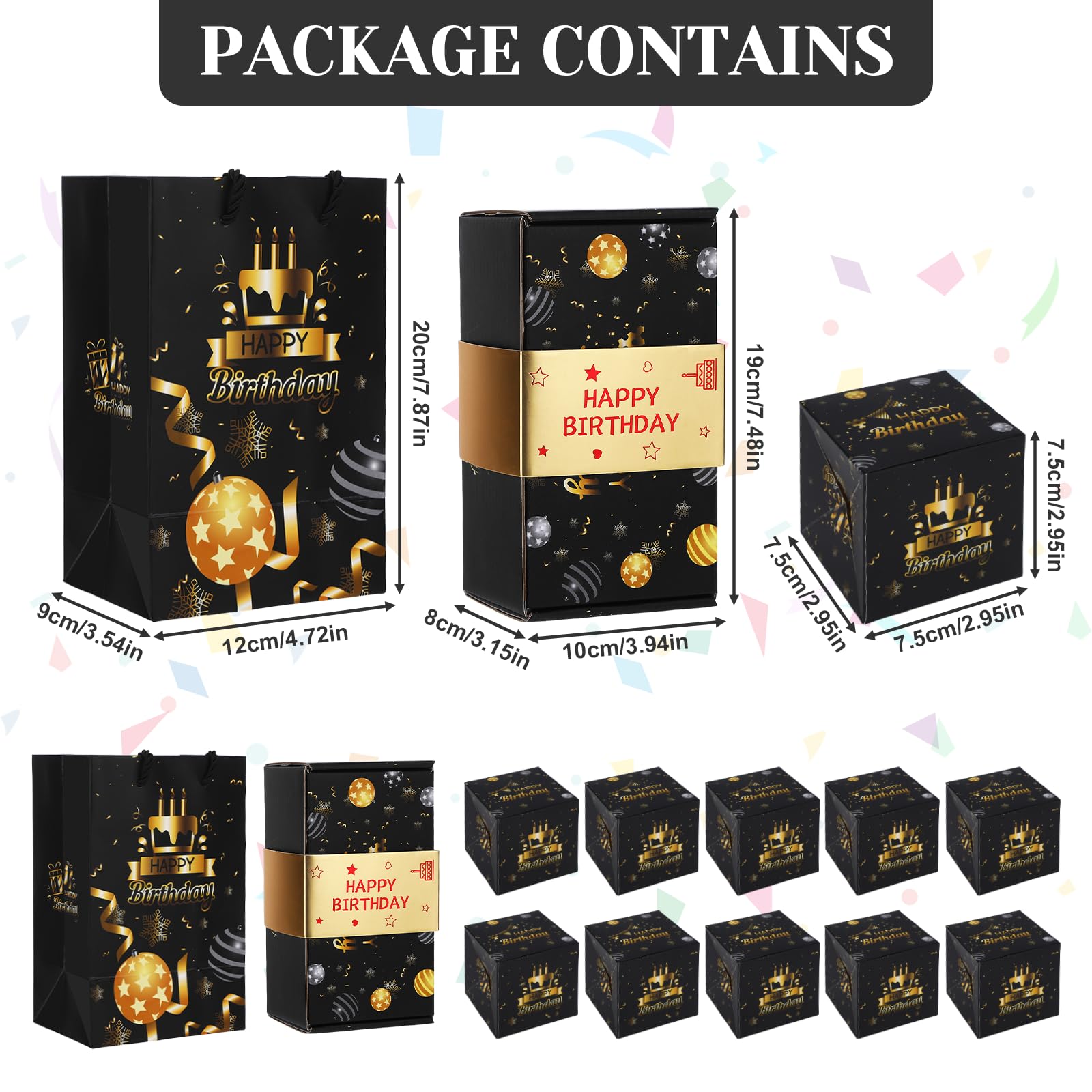 Exploding Gifts Box, Black Gold Surprise Explosion Gifts Box Birthday Money Boxes for Cash Gifts Pop Up Birthday, DIY Unique Folding Happy Birthdays Surprise Boxes Party Favors for Men Women