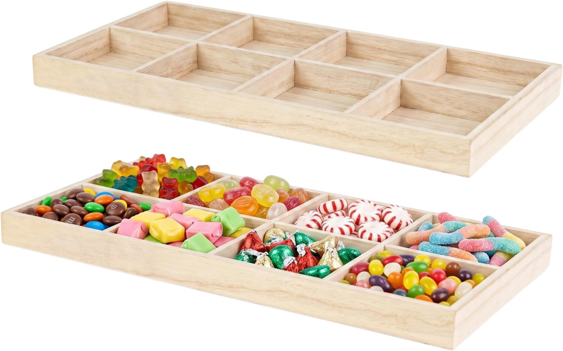 Hammont Rectangular Sectional Wooden Trays - 2 Pack - 7”x14”x1.25” - Eco Friendly Decorative Wooden Tray for Dry Fruits & Candies | Organic Wooden tray for Gift & Home Décor