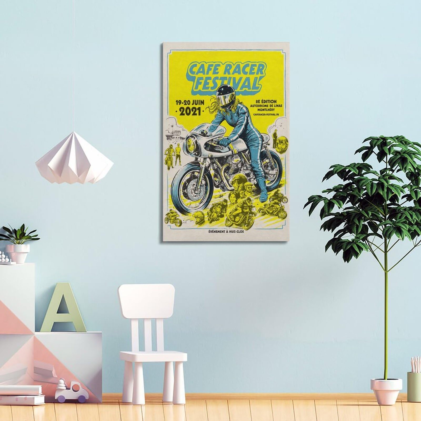 ECHUN Poster su tela, decorativo, motivo: Cafe Racer Festival 2021, 40 x 60 cm