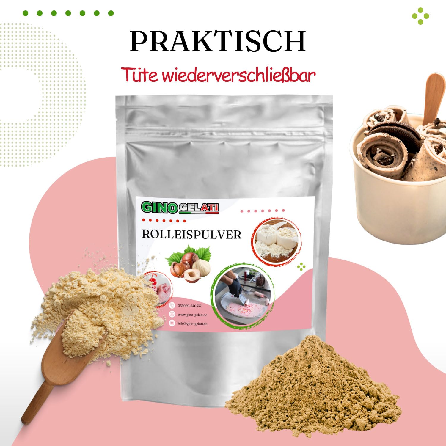 Gino Gelati Rolleis Pulver mit fruchtigem Geschmack, verschiedene Varianten und größen, tropisches Eis, Made in Germany, schnelle und einfache Zubereitung (100 Kg, Mandarine)