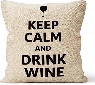 SSOIU Throw Pillow Covers Keep Calm and Drink Wine Cushion Pillow Case Home Decor Pillowcase 18x18 Inches