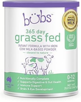 - Bubs 365 Day Grass Fed Infant Formula with Iron, Cow Milk-Based Powder for Infants 0-12 Months, Made with Non-GMO Milk, 20 oz