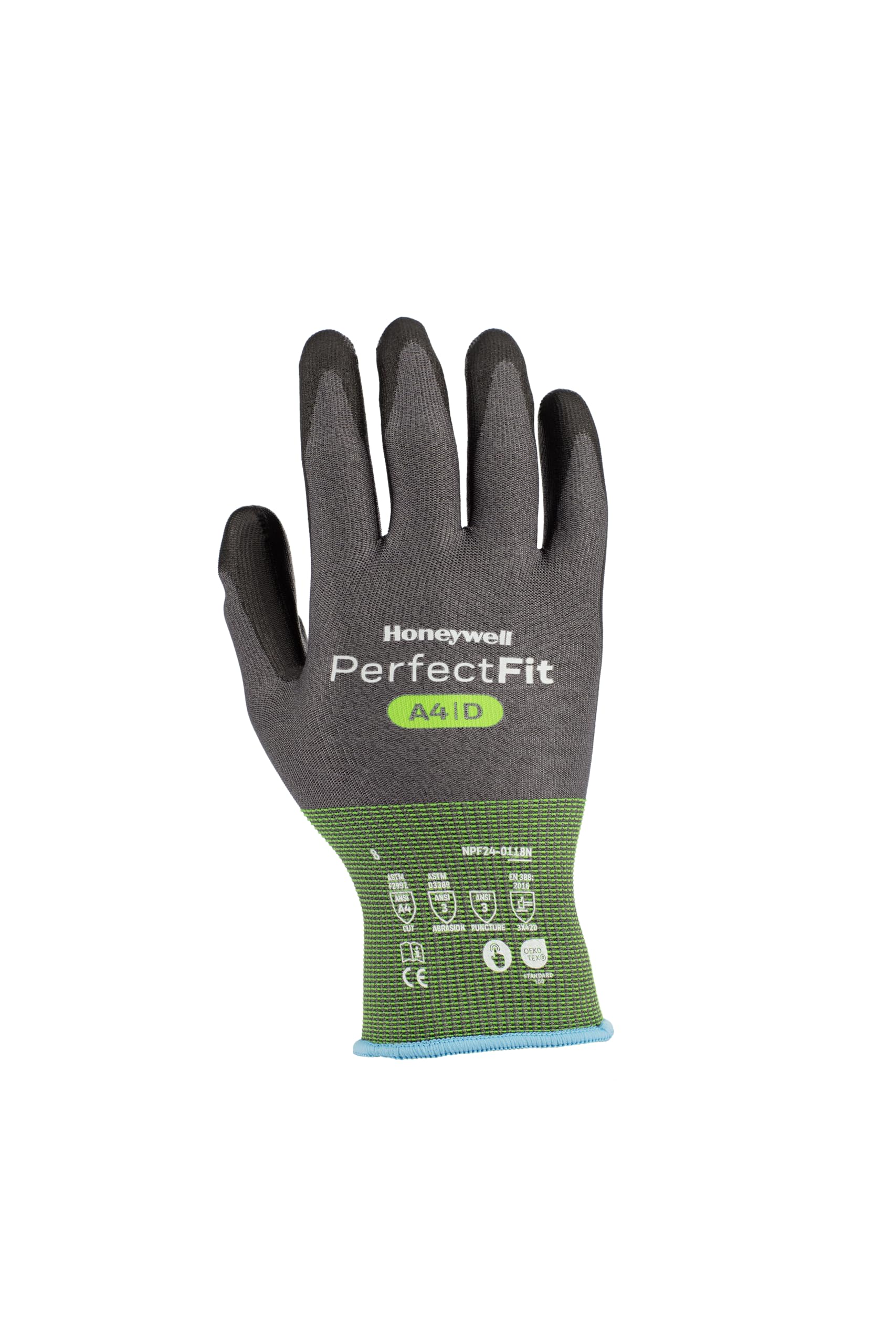 Honeywell New Perfect Fit 3.0 Cut Resistant Gloves NPF24 with Grey Liner with Black Coating, Antistatic, Touchscreen Capable, Washable, Food Certified, Size 8M, NPF24-0118N-8 (BAG with 10 Pairs)