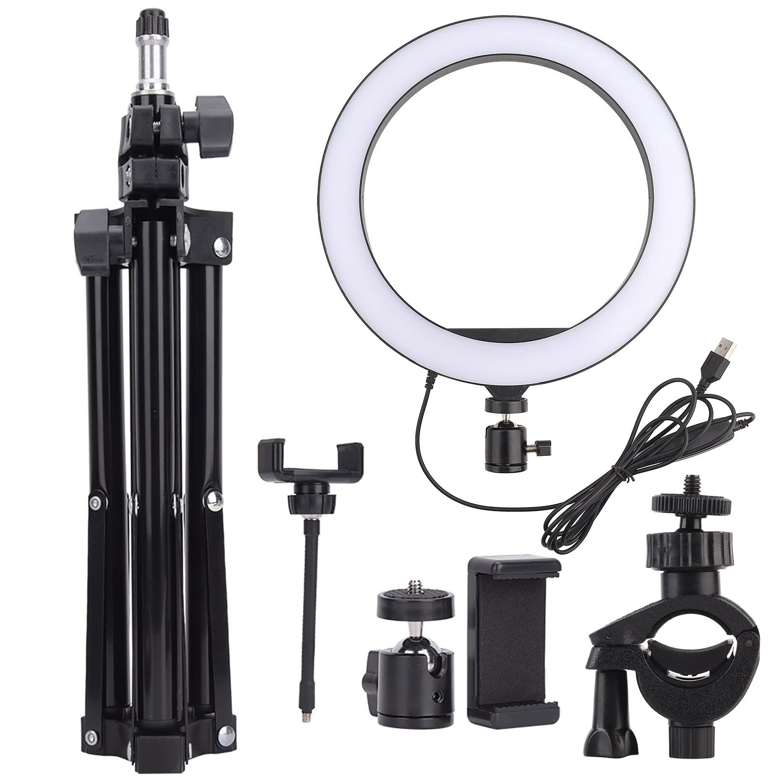 10in LED Ring Light Dimmable USB Photography Lamp with Phone Clip and Foldable Tripod, 3 Lighting Colors for Live Streaming, Makeup, Selfies-image-13