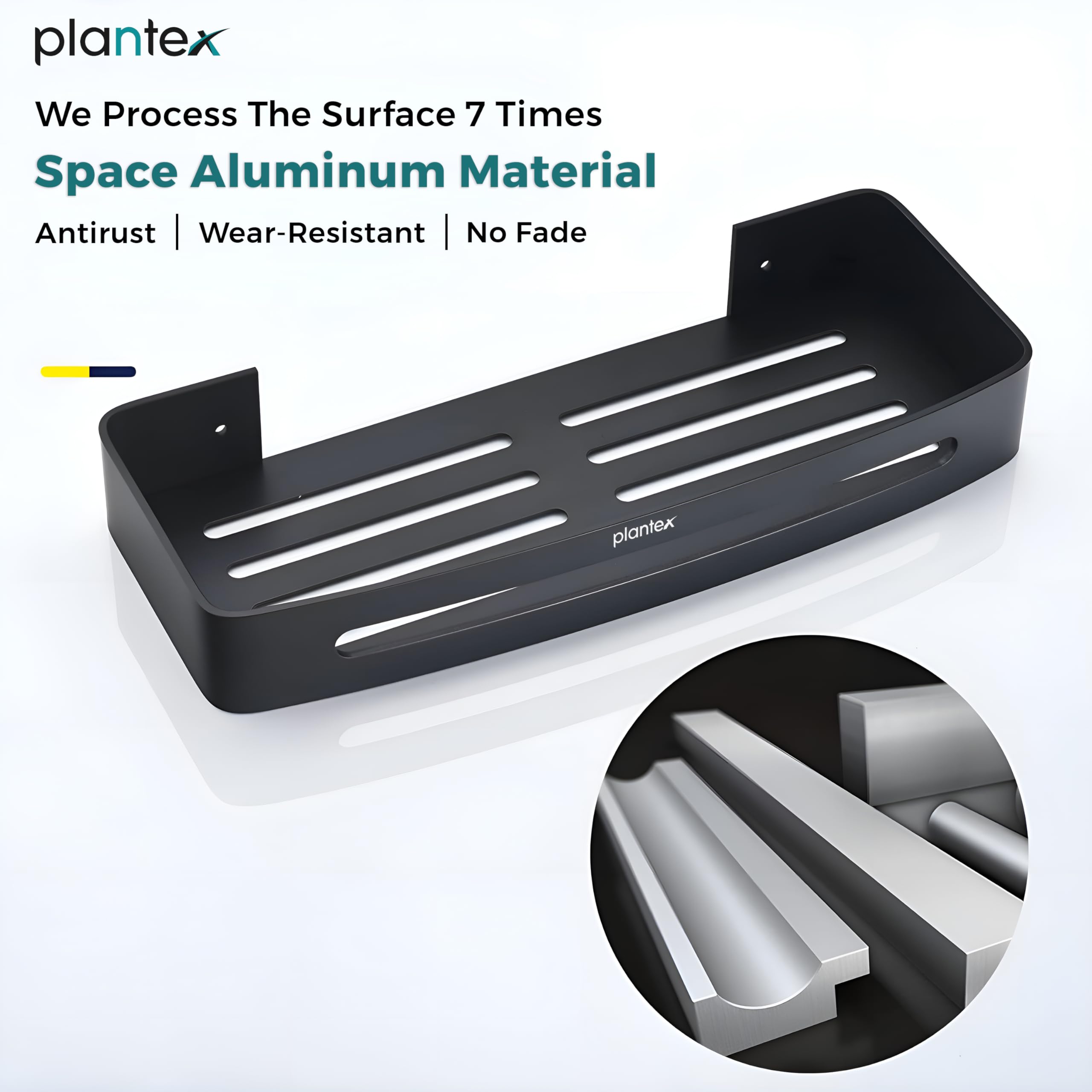 Plantex Bathroom Shelf for Wall/Space Aluminium Wall Mounted Shelf for Bathroom with Removable Hooks/Floating Shelf/Bathroom Organiser - 12x5 inches, Black (Pack of 1) — Amazon image 3