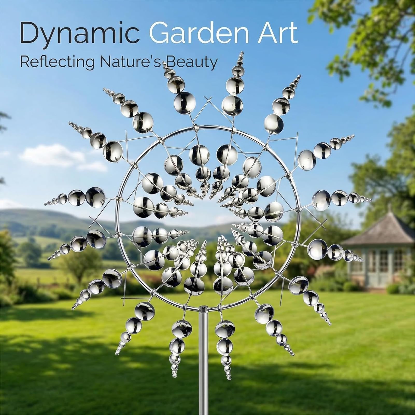 Móviles Verticales de Viento de Acero Inoxidable para Exteriores, Molinos de Viento 3D dinámicos, Molinos de Viento de Metal giratorios en Forma de Flor,D,30 × 96.5 cm