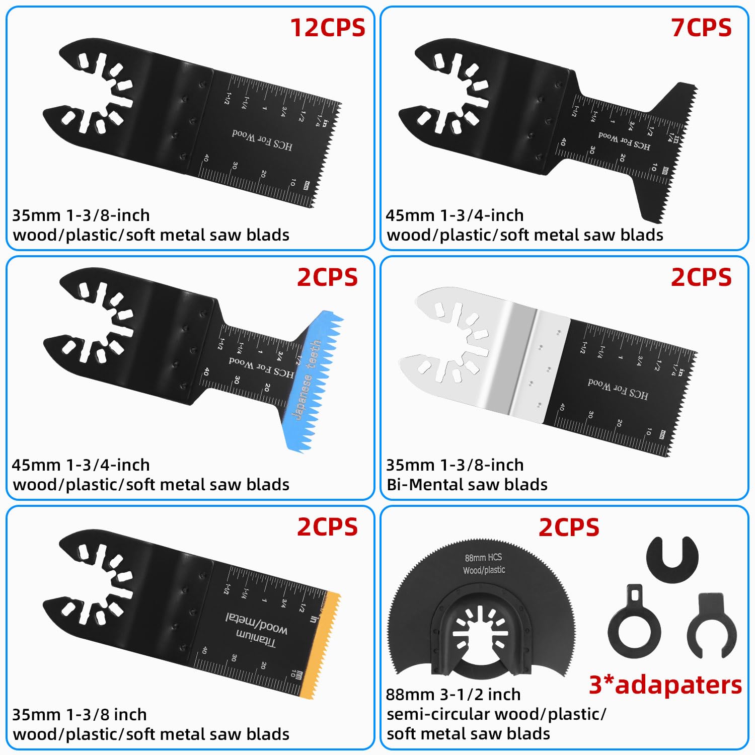 Hojas de Sierra Oscilantes,30pcs Cuchillas Multiherramienta,Accesorios Multiherramienta Universal para Cortar Madera,Clavos,Metal Sierra multifuncion Kit de Hojas de Sierra