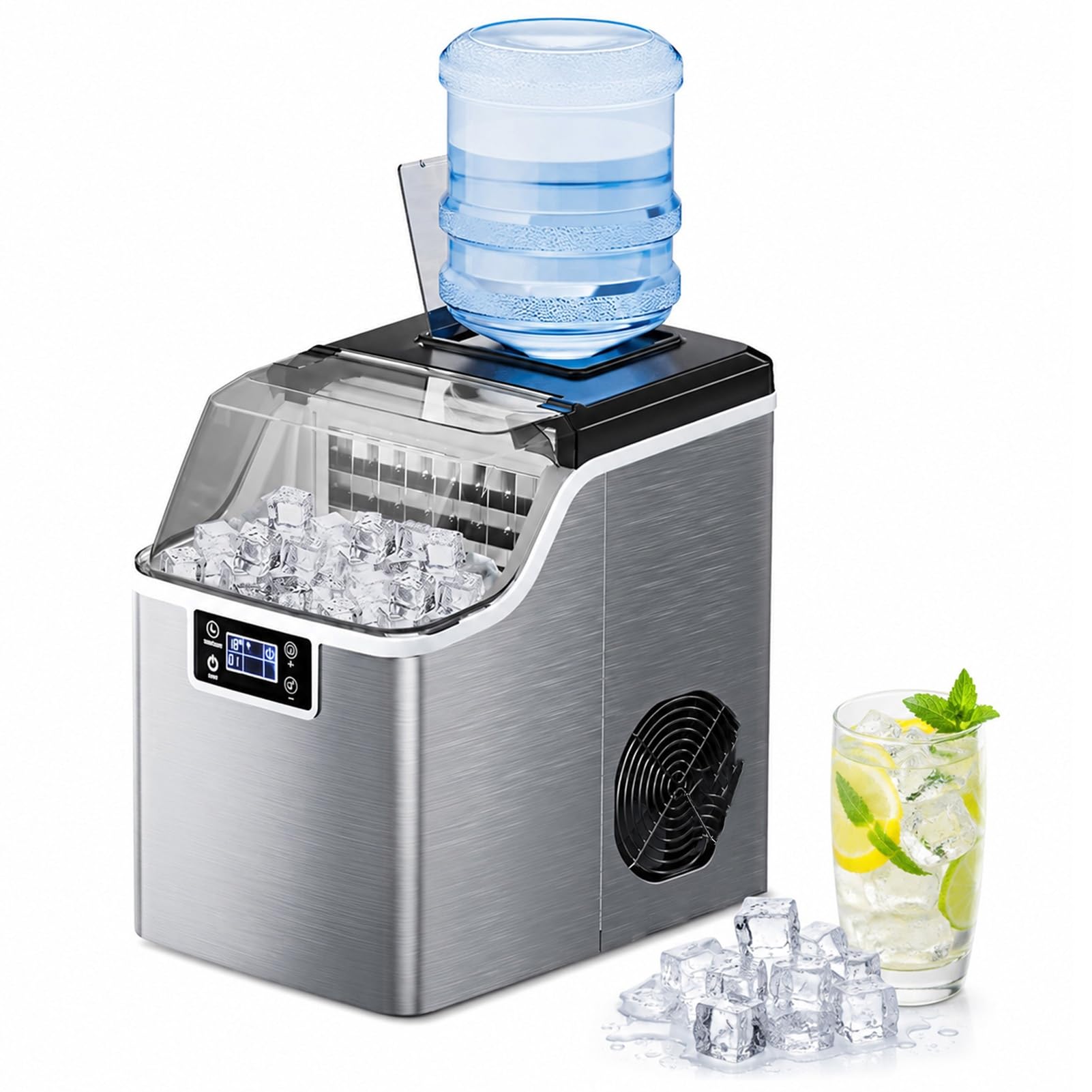 Máquina for Hacer Hielo, 24-30 Unidades/15 Minutos, 2 Tamaños de Hielo | 30-35kg/24H, Temporizador 24H, Máquina de Hielo Portátil Autolimpiante, 1,4 kg/140 Almacenamiento Grande(35kg/24H)