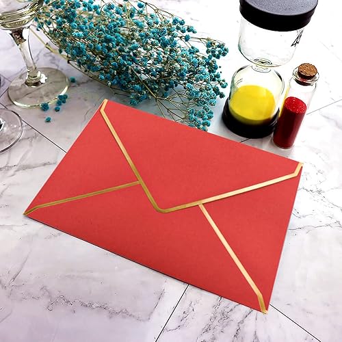Miniatura 6 de VANRA Paquete de 150 sobres de invitación coloridos autoadhesivos A7, con solapa en V con borde dorado para tarjetas de felicitación de 5 x 7,