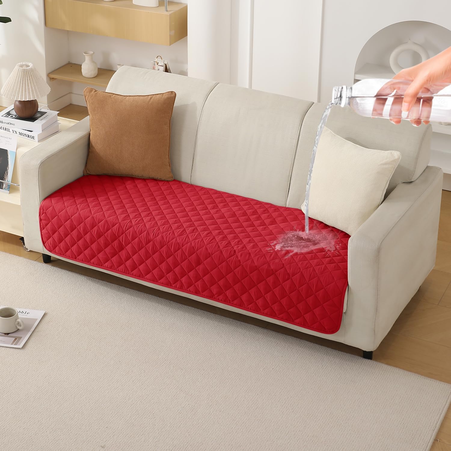 HOKIPO Quilted Waterproof Sofa Cover Mats for 1/2/3 Seater Sofa and L Shape. Make Your Own Sofa Cover Set, Mat Length 81(D) x 60(L) cm, Scarlet Red (NEW-AR-4963-W7)-picture-10