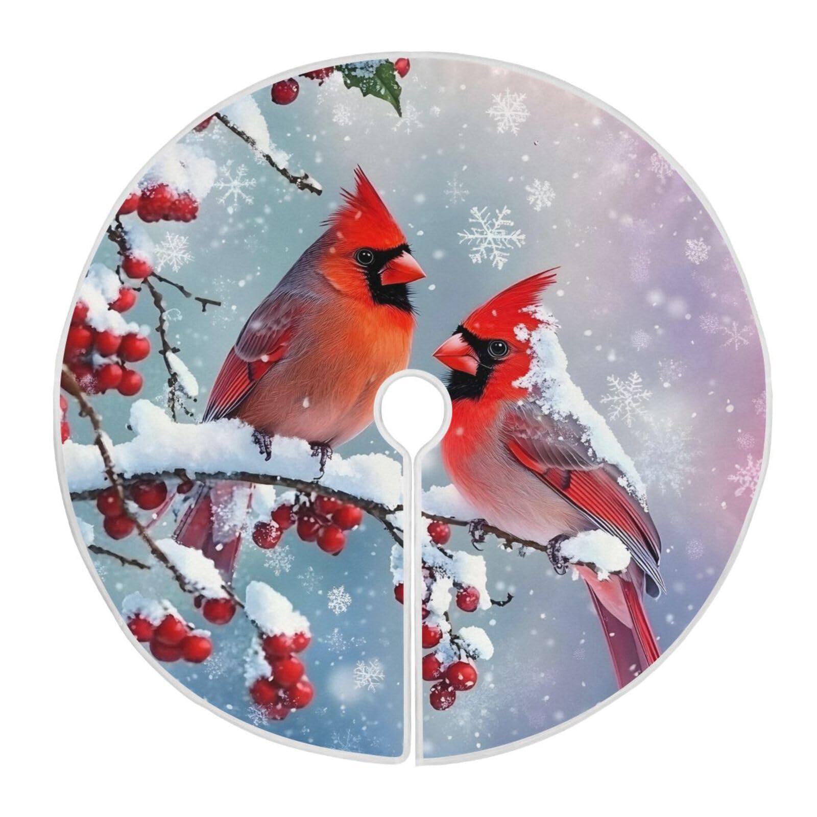 Cardinal Birds Christmas Tree Skirt 48 inches, Christmas Tree Mat for Decorations Holiday Party
