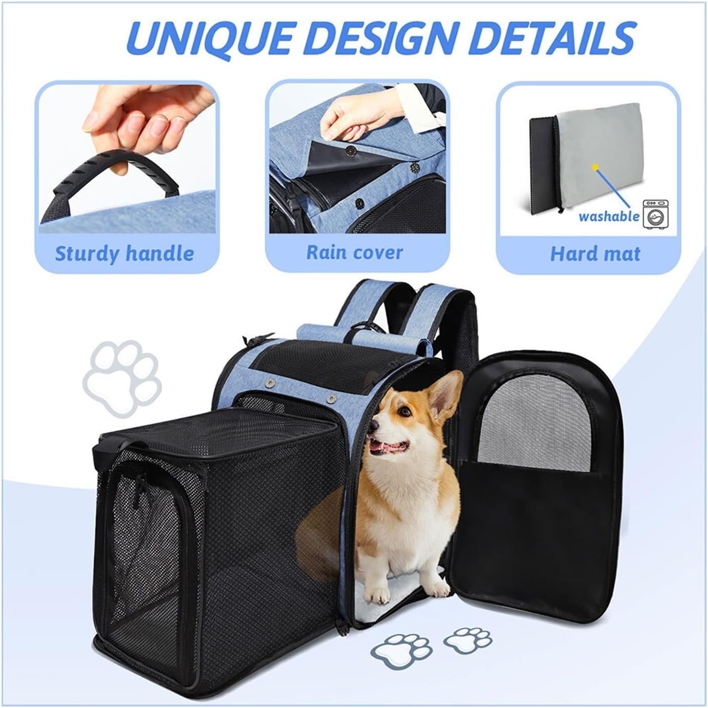 Pet Backpack Expandable Foldable Cat for Small Medium Dog and Cat Transport Dog Bag Large Space Pets with Zipper(39.5x31x27cm)