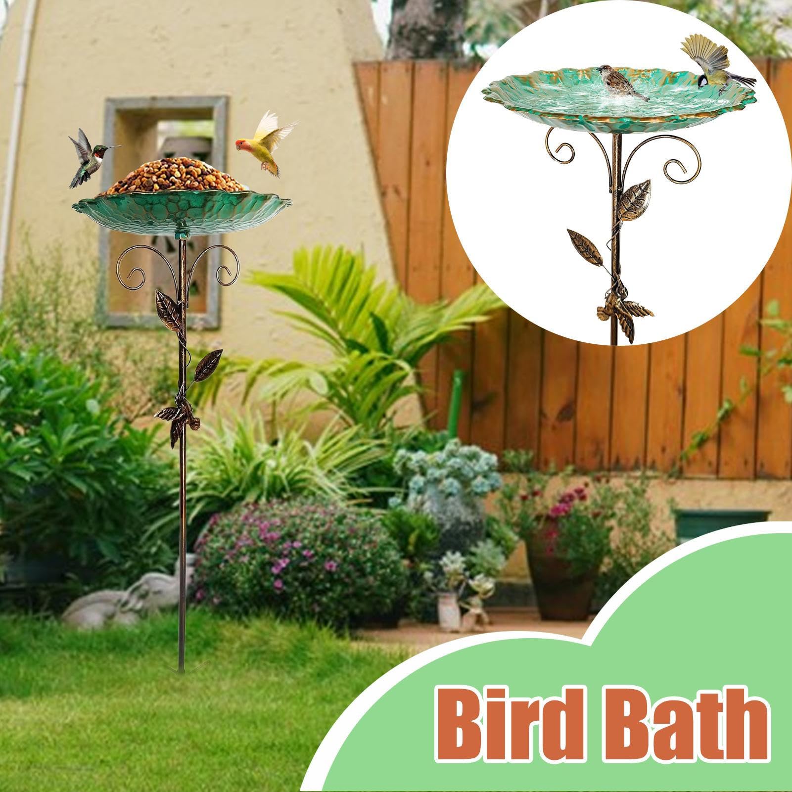 Bain d'oiseaux pour Extérieur, Mangeoire Vintage, Bassin en Métal sur Pied Antigel Hauteur Réglable pour Jardin Terrasse Balcon Extérieur