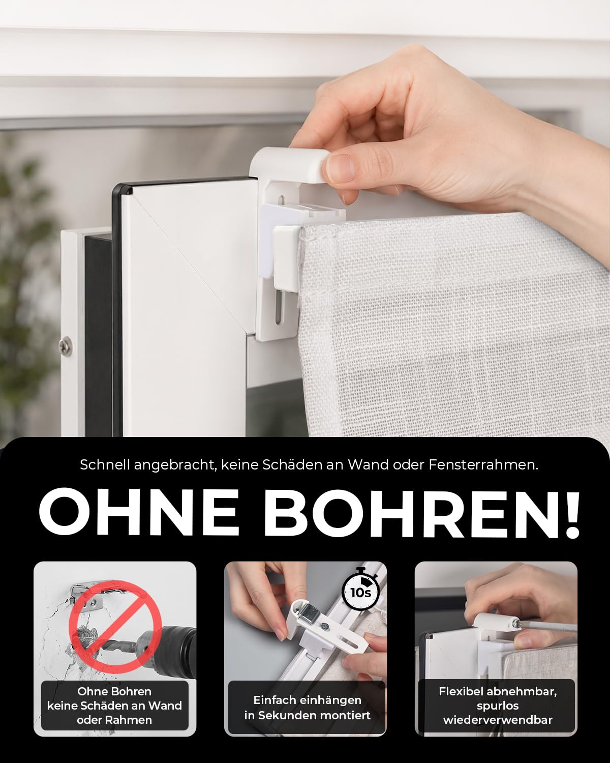 Victoria M. Raffrollo ohne Bohren Leinen Faltrollo Klemmfix, B90 x H240cm