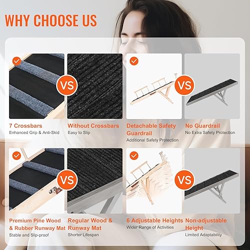 Miniatura 3 de VEVOR Dog Ramp, Folding Pet Ramp for Bed, Adjustable Dog Ramp for Small, Large, Old Dogs & Cats, Wooden Pet Ramp with 47.2" Long Ramp, Adjustable