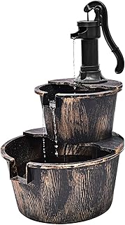 Giantex Water Fountain Outdoor, 2-Tier Barrel Cascading Waterfall Fountain with Electric Pump for Garden Patio Deck Backyard Decor, Rustic Freestanding Water Feature