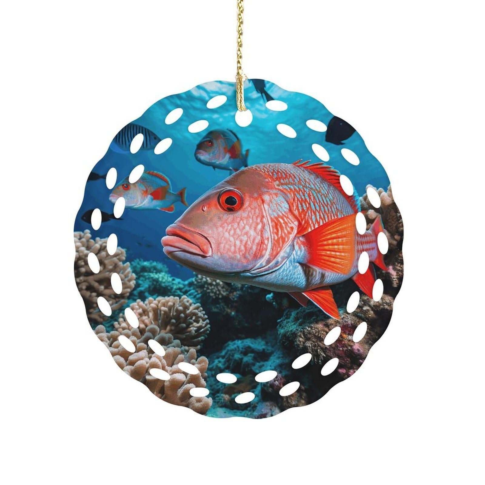 Fodpand Women's Style Fish And Coral Ceramic Ornament For Home Decor 3.2" Round Tree Decoration Christmas Ornaments For Men Double-Sided Design