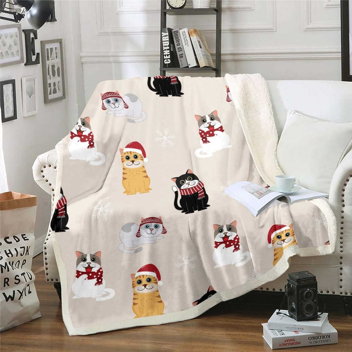 Erosebridal Lovely Cat Sherpa Blanket 40x50 Size Xmas