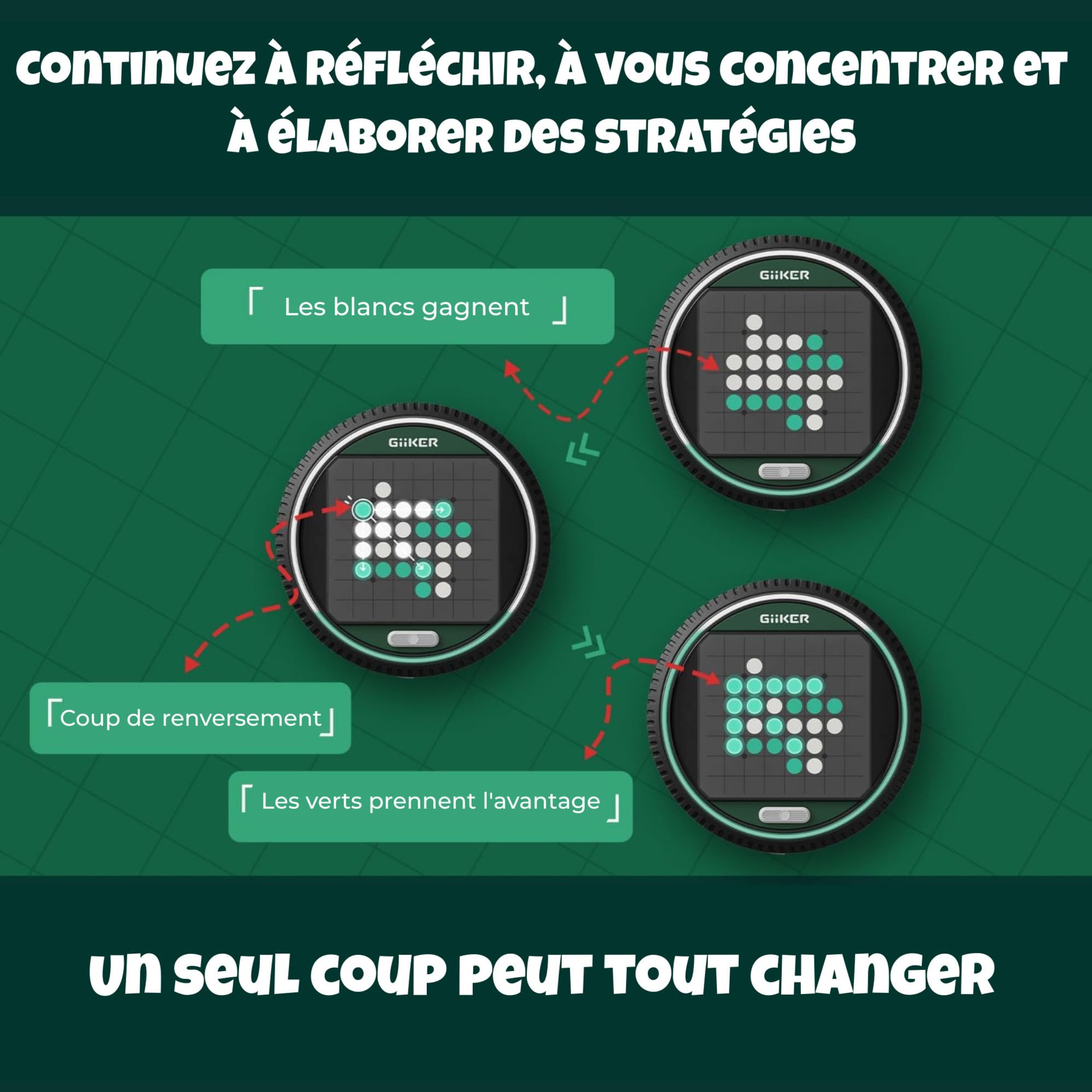 GiiKER Super Reversi – Jeu de Plateau LED Fin 8x8 | Jeu de stratégie Reversi/Othello | IA Solo + 2 Joueurs | 500 Niveaux de difficulté | À partir de 6 Ans