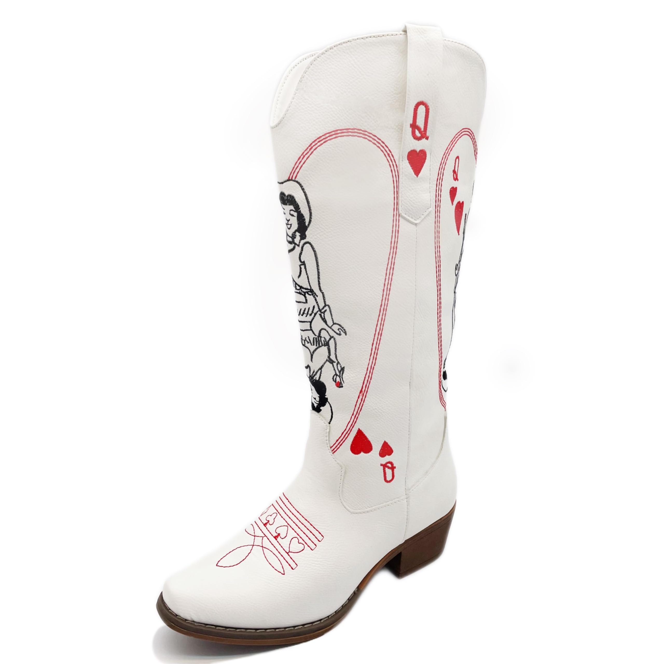 cowgirl boots Vintage Embroidered Riding Boots Western Cowboy Boots with Red Heart Star Patterns Slip-On Embroidered Boot