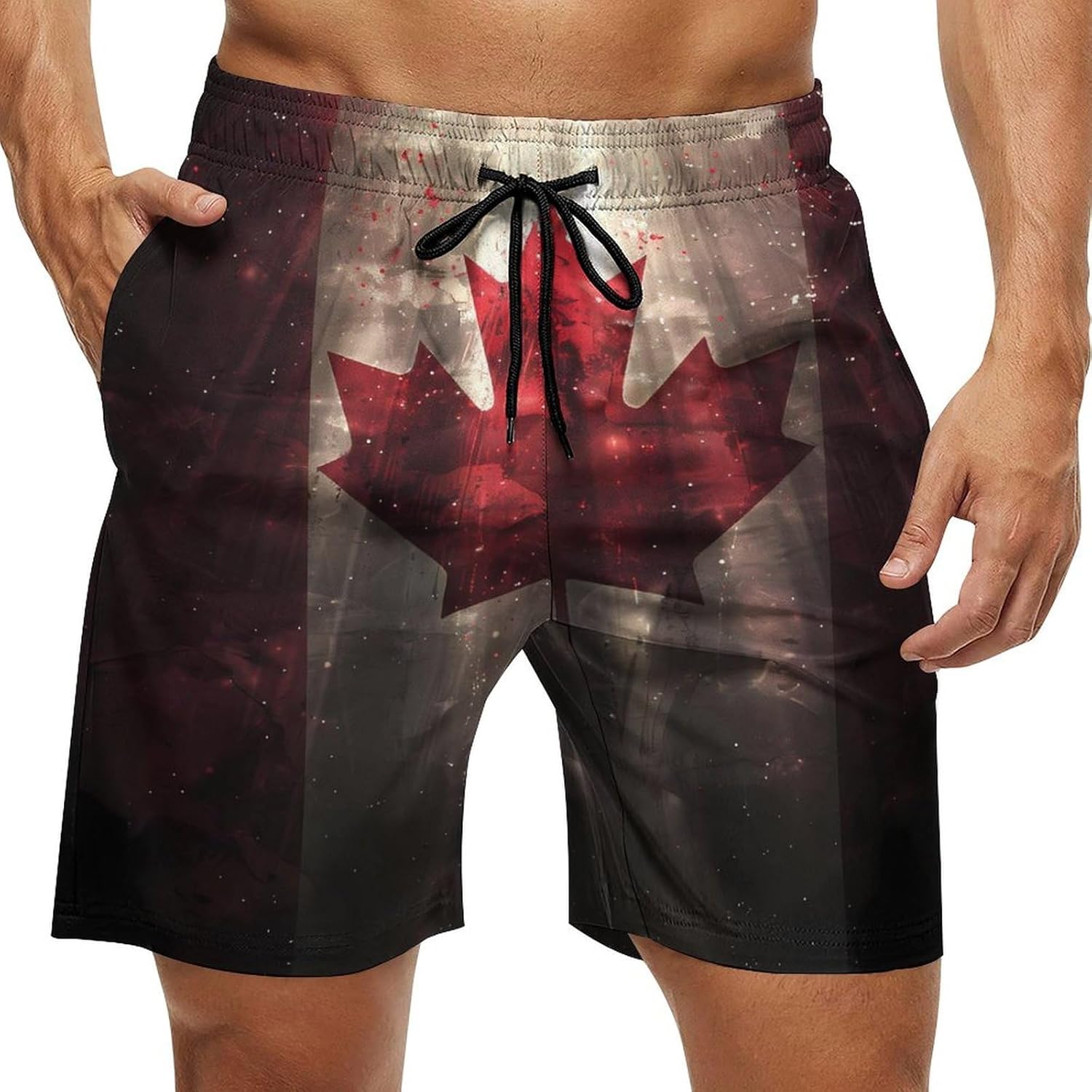 Canada Flag Light Rays Casual Men's Swim Trunks Novelty Summer Beach Shorts Swimwear with Pocket