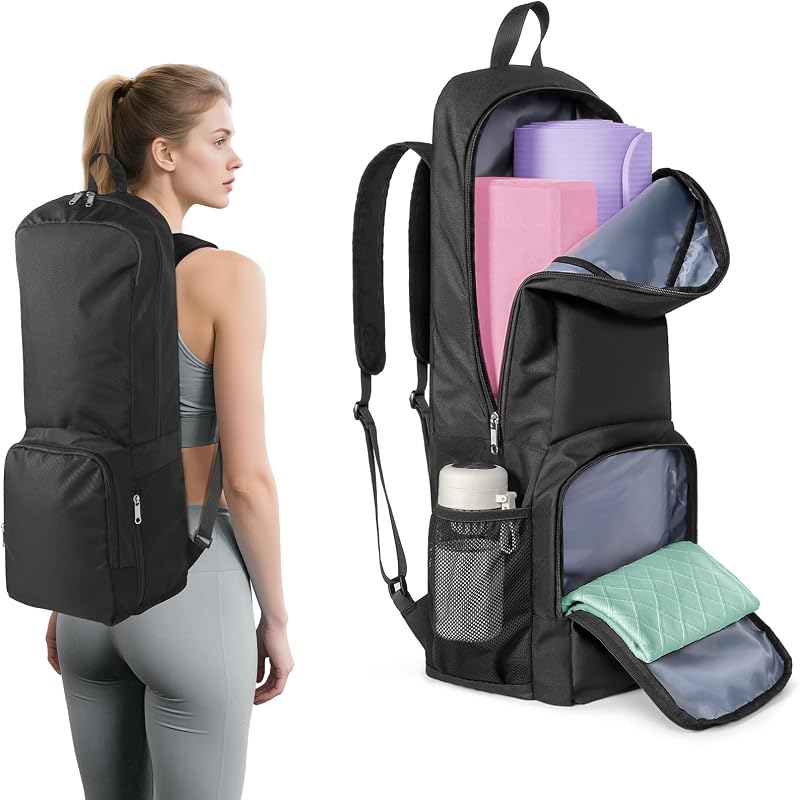 Yoga Mat Bag Carrier Backpack with Multi Pockets | Yoga Mat Holder Waterproof & Zipper Closure, Water Bottle Pocket, Large Capacity, Multipurpose Use