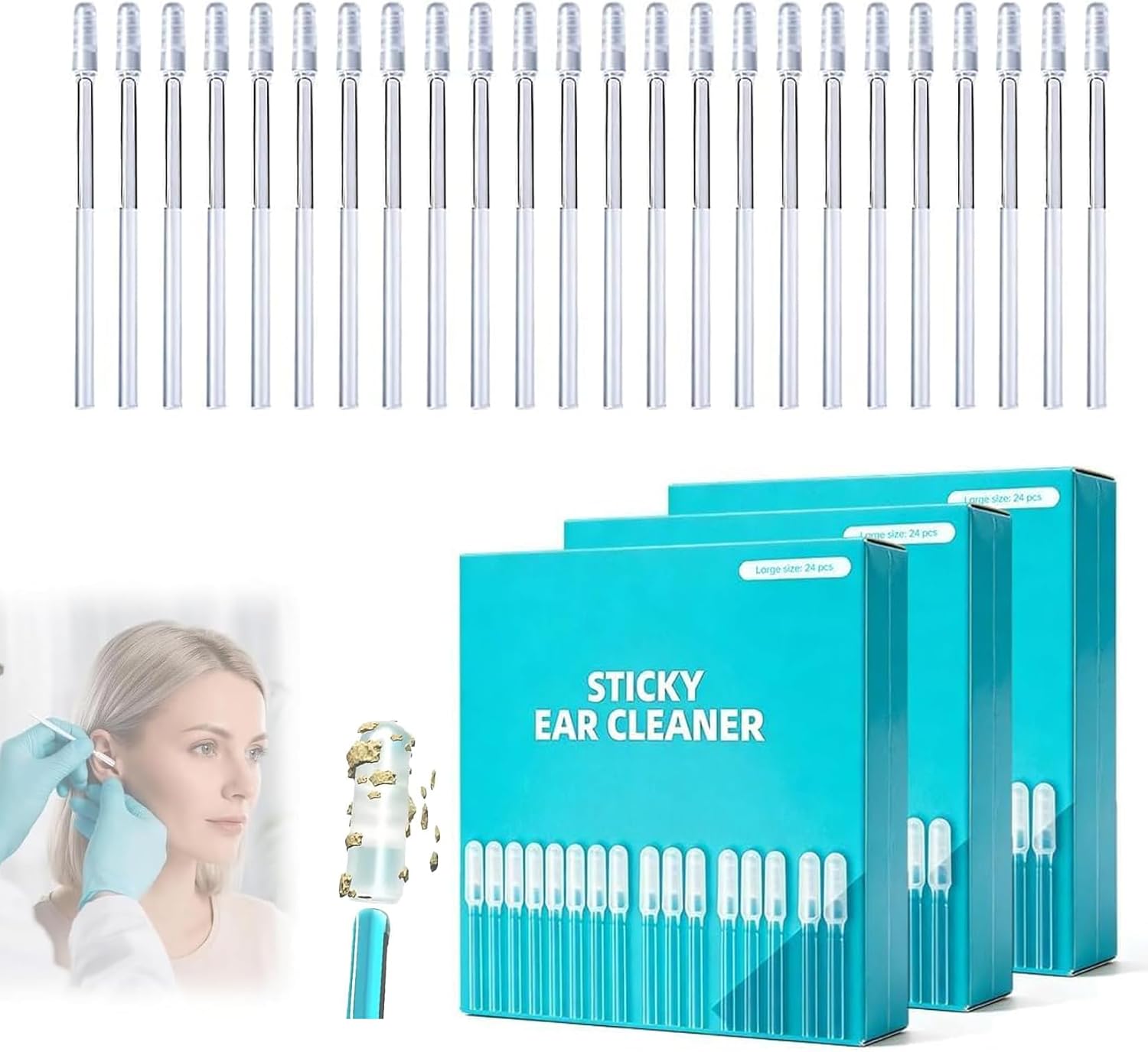 2026 New Reusable Sticky Ear Cleaner with Soft Rubber Head,Upgrade Enhanced Sticky Ear Cleaning Stick,Universal Gentle Adult Spiral Ear Wax Remover Tool with Dust Cover Packaging. (#72PCS)