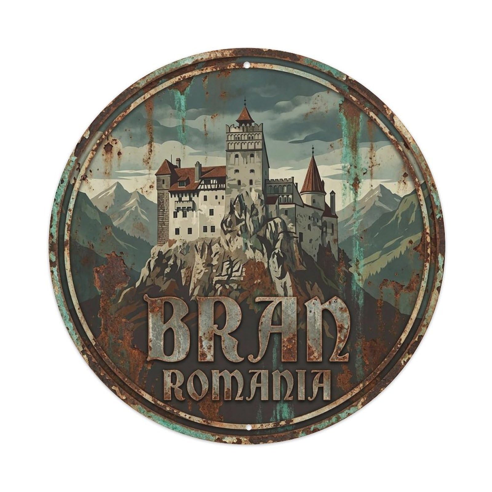 Retro Travel Romania Bran Vintage Metal Tin Sign Plaque Wall Decor for Cafe, Club Bar, Office, Garden Metal Poster 8x8Inch