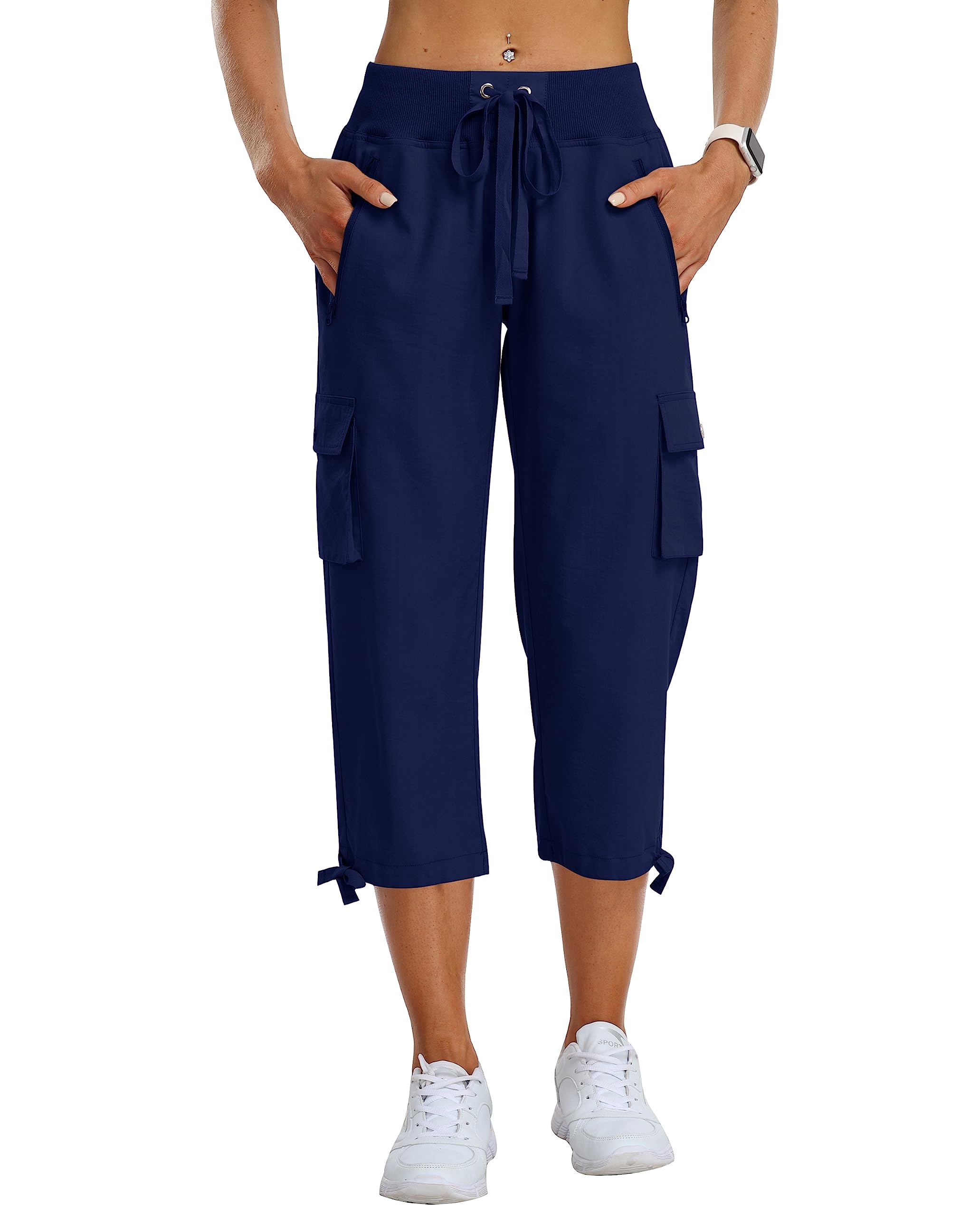 MoFiz Damen Cargohose 3/4 Lange Capri Wanderhose Atmungsaktiv mit Reißverschlusstasche