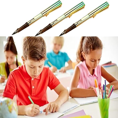 Miniatura 8 de 6 juegos de lápices eternos con 6 puntas de repuesto, lápiz infinito sin tinta con borradores, lápiz mágico para siempre para niños para escribir,
