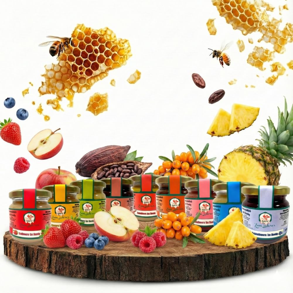 Imkerei zum Lederer - Großes Honig-Mix Probier-Set – 9 x 250g cremige Honig-Zubereitungen mit Früchten & Gewürzen – Aus dem Bayerischen Wald – Süßer Brotaufstrich & Geschenkidee direkt vom Imker