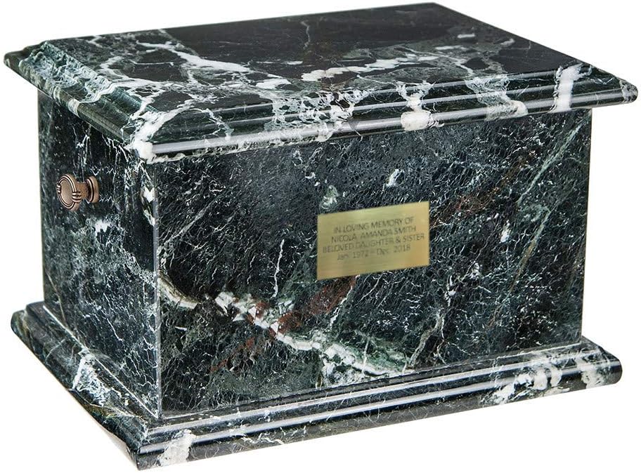Stone Casket Natural Onyx Cremation Ashes Memorial Funeral Urn for Adult (Black Onyx-Memorial Plaque)