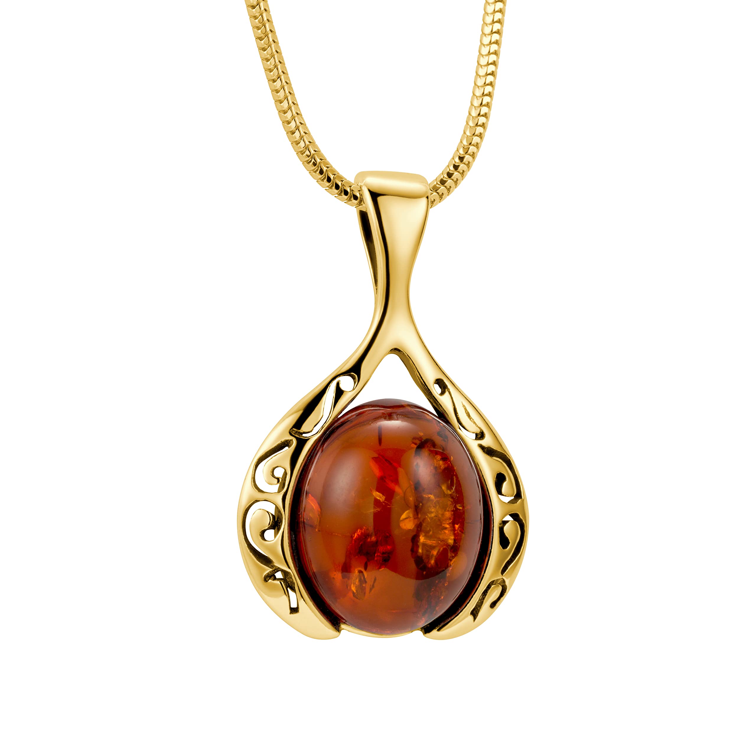 Collana Da Donna Con Pendente Ambra Color Miele E Argento Placcato Oro