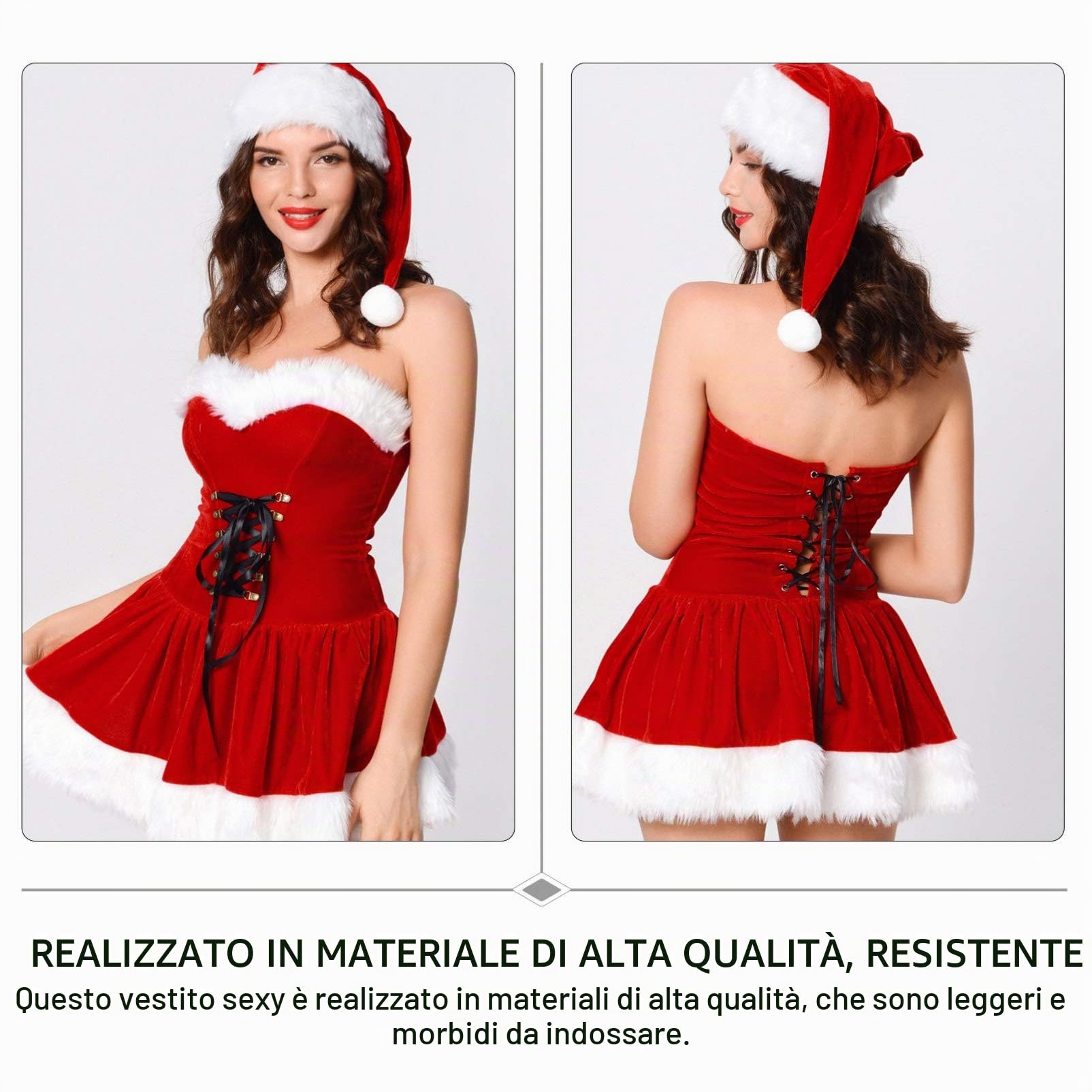 2 Pezzi Costume da Babbo Natale Costume da Donna Natalizio Vestito da Donna E Berretto da Babbo Natale in Peluche per da Spettacolo per Feste Natalizie ()