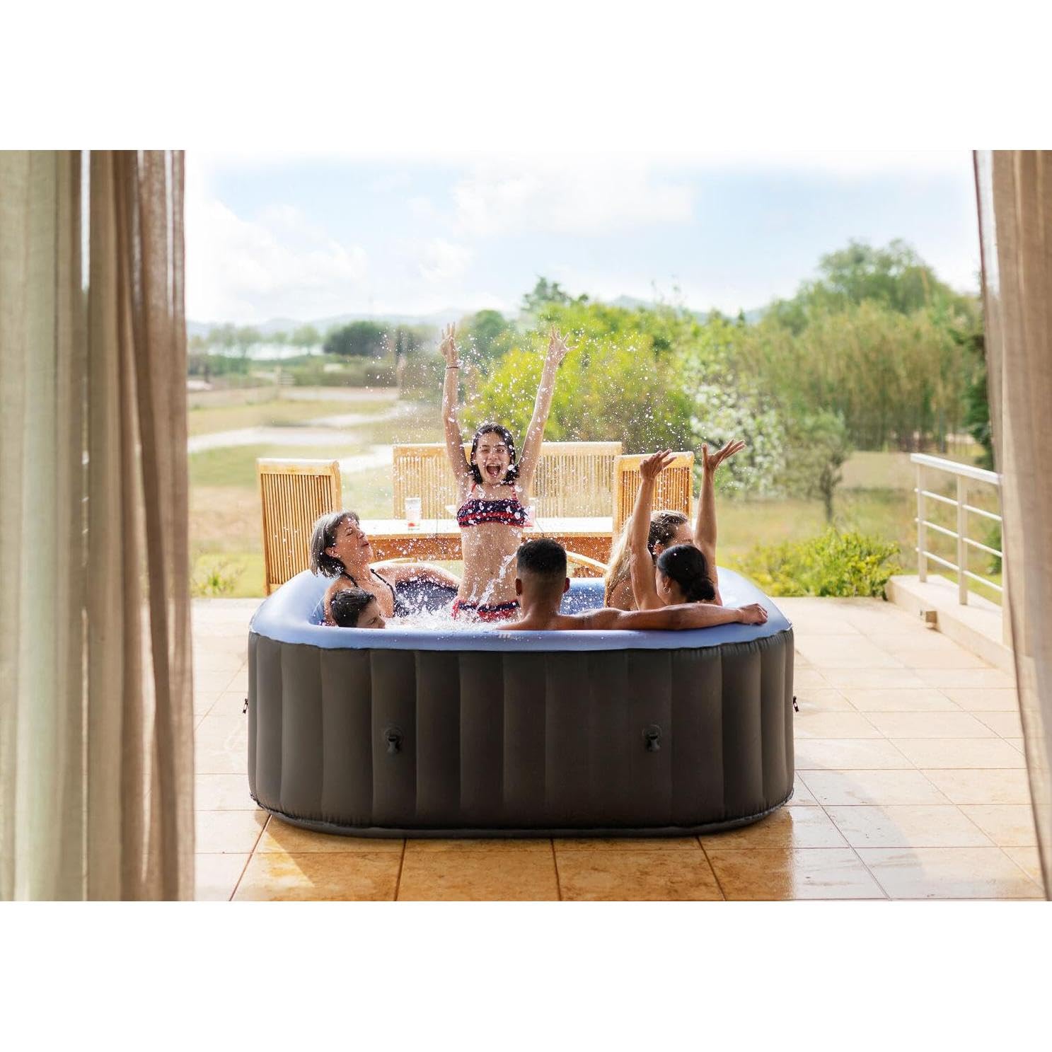 MSpa Tekapo SPA Hinchable Cuadrado 4 Personas con hidromasaje Air Jet, calefacción, filtración Inteligente, ozono y desinfección UVC