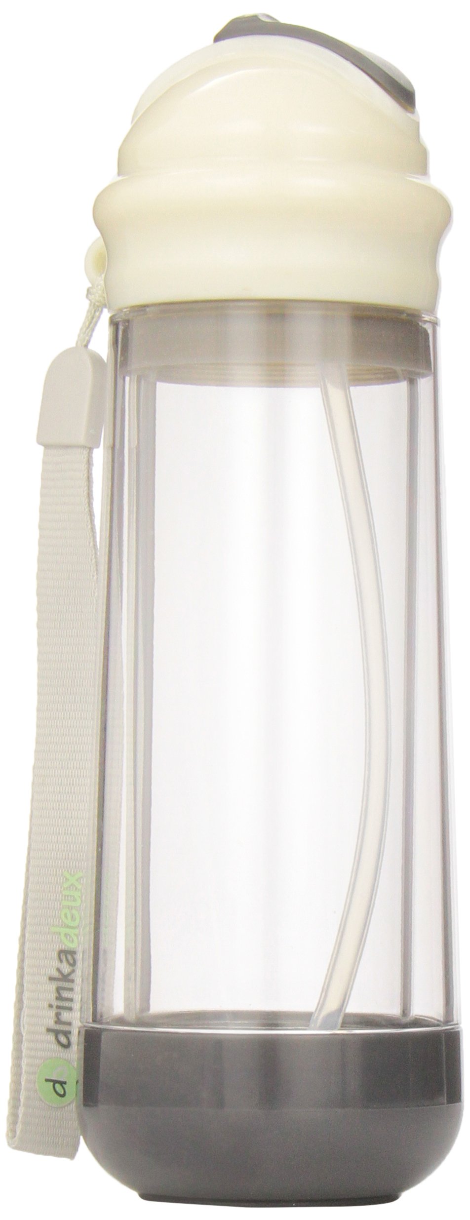 Drinkadeux Glass Double Wall Bottle with Straw- Pebble