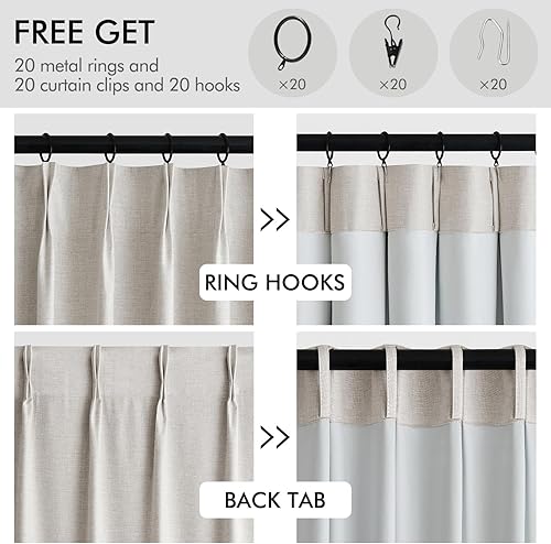 Miniatura 4 de MIULEE Cortinas Plisadas Opacas de 84 Pulgadas de Largo, Cortinas Plisadas de Lino para Dormitorio con Ganchos Aislamiento Térmico Reducción de