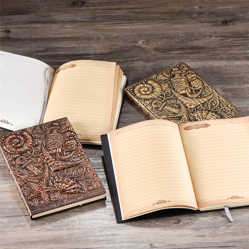 VIDOO 100 Feuilles Relief Rétro Notebook PU A5 Handmade Ruled Diary Craft Ruled Papers Papeterie Business Office Gift Notepad - Rouge