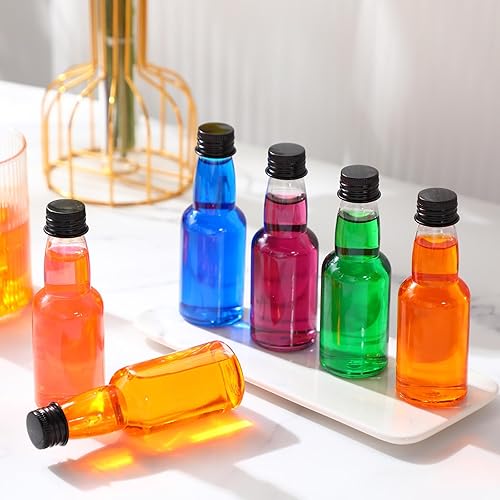 Miniatura 6 de 120 piezas de mini botellas de licor herméticas, botellas de plástico vacías en miniatura con embudo para tragos de alcohol, ideales para regalos de