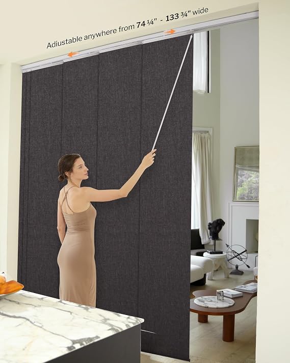 Adjustable Panel Track Blinds Manual Blackout Vertical Blinds for Sliding Door (Blackout - Dark Grey, 133 W x 102 H)