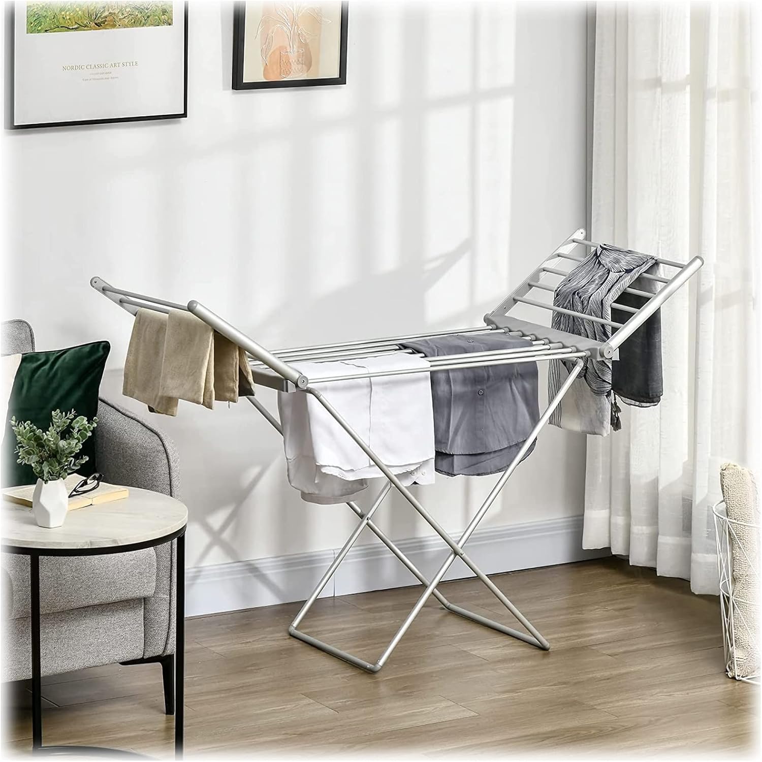 Portable Electric Heated Clothes Dryer, 147 X 54 X 94cm Foldable Energy Saving Clothes Airer, Towel Warmer for Bathroom Laundry Room Apartment