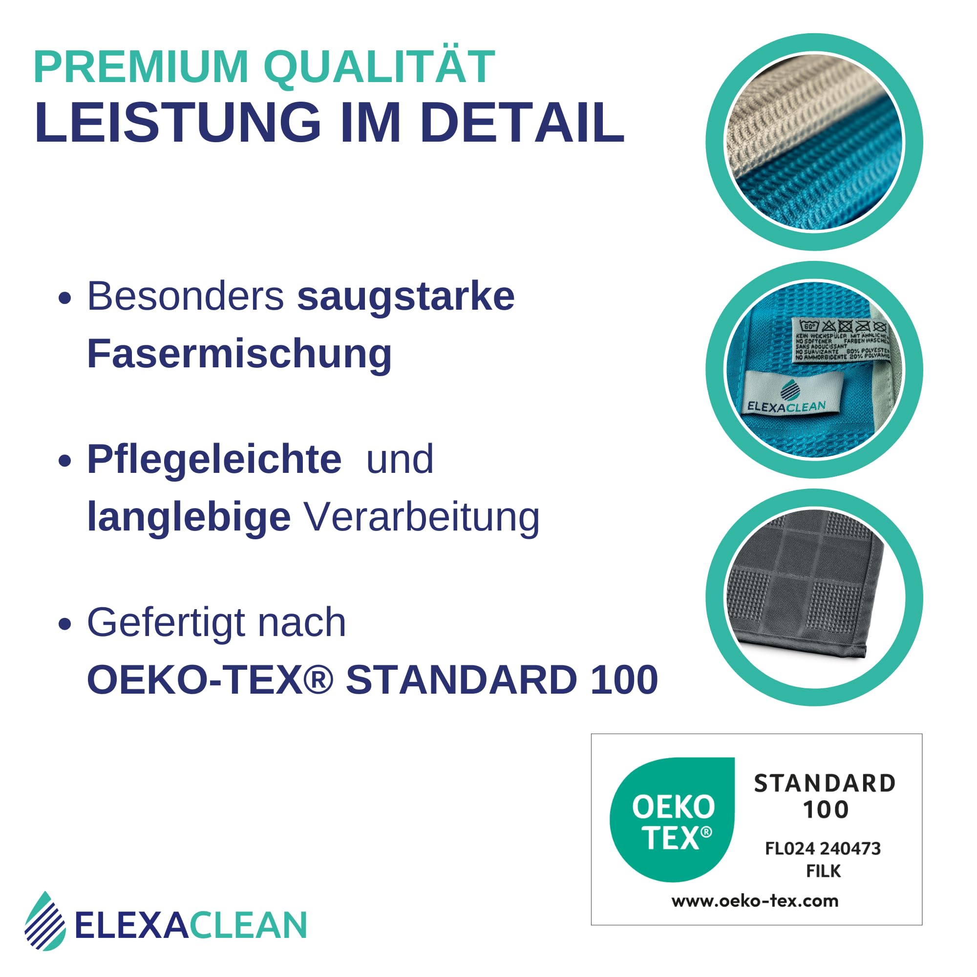 ELEXACLEAN Canovacci da cucina microfibra (set da 6, 68x42 cm, antracite) assorbenti, lavabili a 60 °C, strofinacci asciuga-stoviglie moderni per la cucina