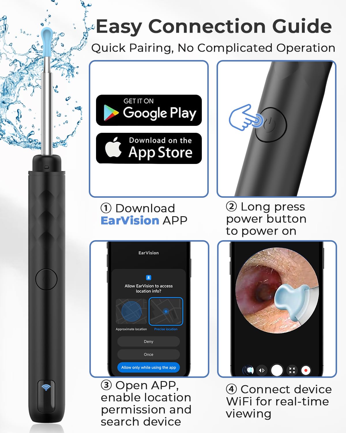 ELECTOMANIA Wireless Ear Wax Removal Tool Kit with 1296P HD Camera 6 LED Lights & Wifi Connection, Ear Cleaning Machine with 5 Silicone Tips Free, Light Weight, IP67 Waterproof for iOS and Android — Amazon image 7