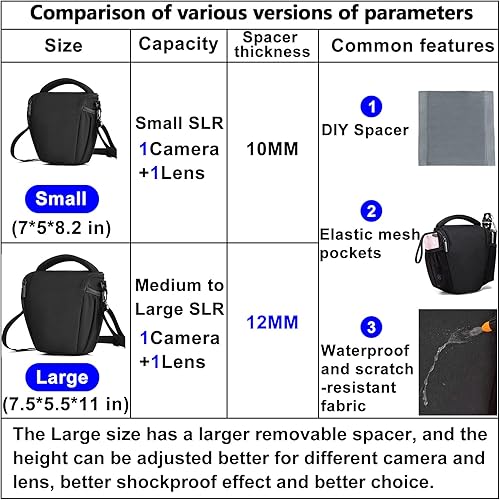 Miniatura 2 de CADeN Funda de hombro para cámara DSLRSLR con correa de hombro ajustable, compatible con Nikon, Canon, cámaras Sony sin espejo, impermeable (pequeño)