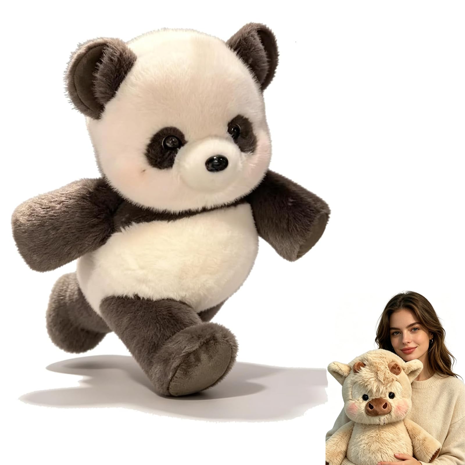 Running Plushies 45/60cm,Adorable Furry Running Cow Stuffed Animal for Stress Relief and Emotional Support,Home Decor for Girls, Boys, Men & Women (Panda,40 cm)