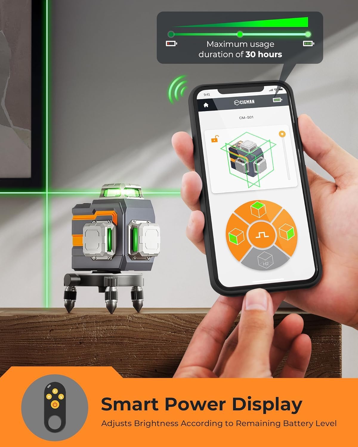 CIGMAN Green Laser Level - App Control & 360° -2