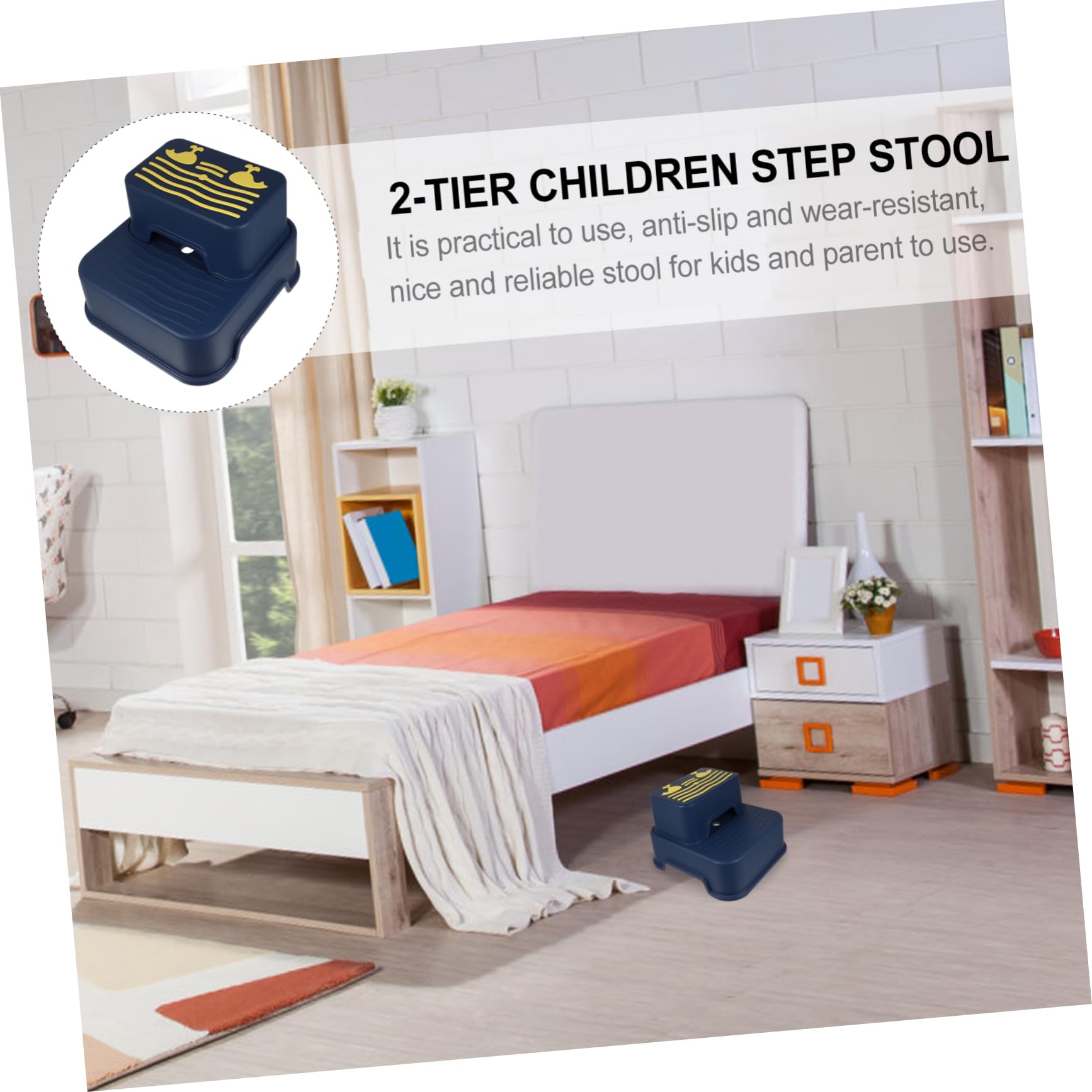 Sgabello Rialzato per Bambini a 2 Livelli Blu per Bagno | Pp Tpe, Bordi Lisci e Struttura Antiscivolo, Adatto a Toilette Training e Lavabo