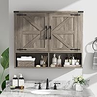 Befrases 31.5" Grey Farmhouse Wall Mounted Bathroom Medicine Cabinet - 2 Doors, Adjustable Shelves, Over Toilet Storage