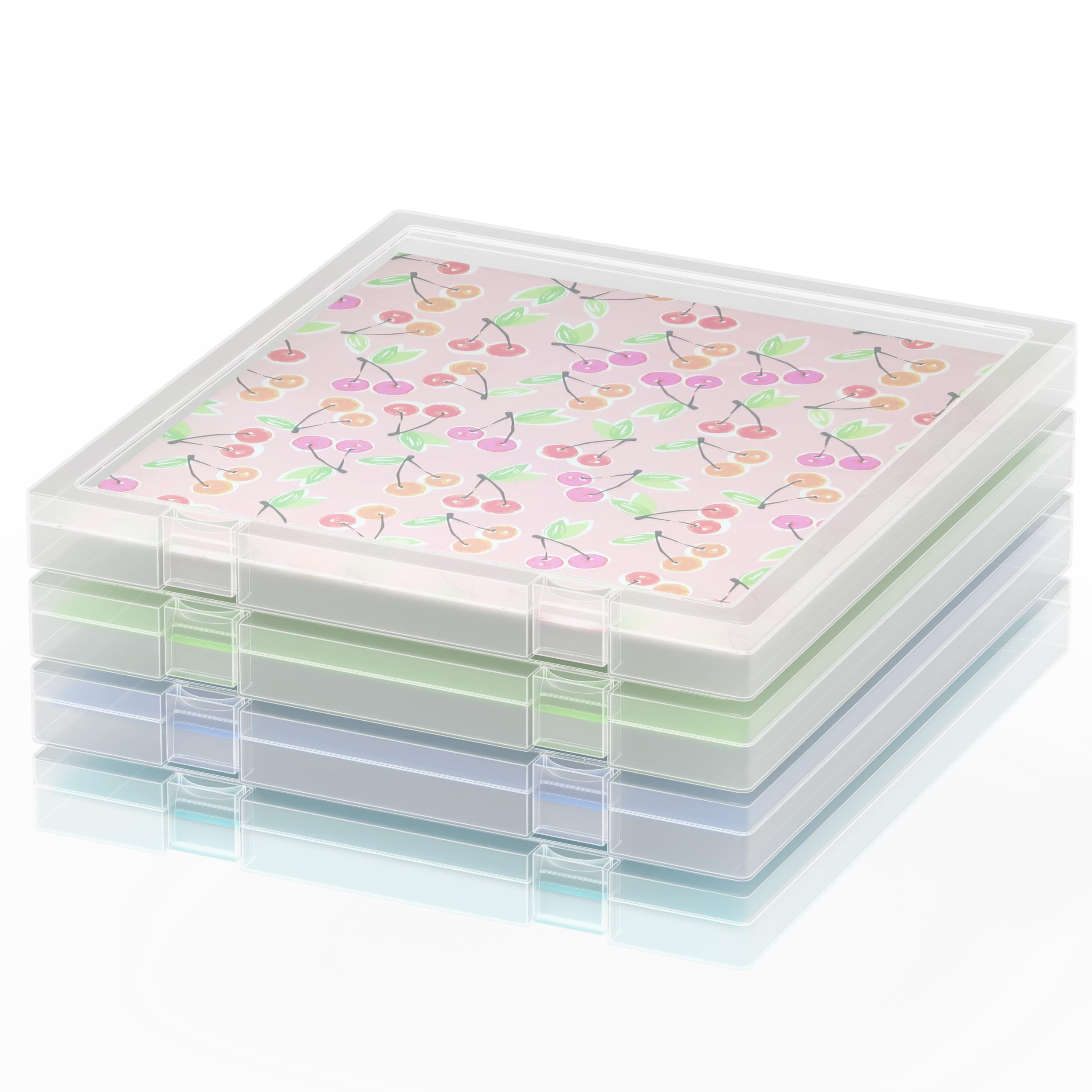 CraftGenes 12x12 Scrapbook Paper Storage Box, 4 Pack Stackable Craft Paper Organiser, A4 Document & Cardstock Storage Case with Secure Locking Lid, Clear Plastic File Storage for Home Office School