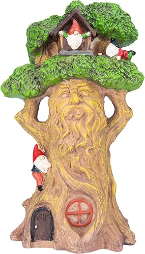 Ovewios Decoración de casa de hadas para jardín, decoración al aire libre, casa de gnomo de jardín grande y figuras de hadas con luces solares,